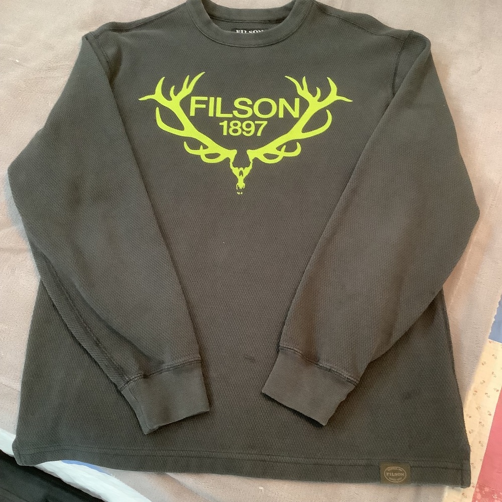 Filson Waffle Knit Thermal Crew Shirt Men’s Medium Black Long Sleeve